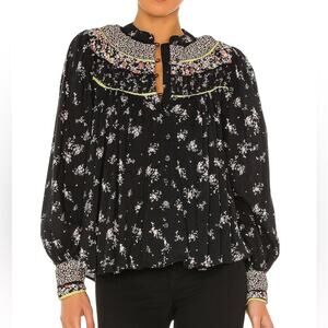 Free People Paloma Printed Blouse in Black Combo